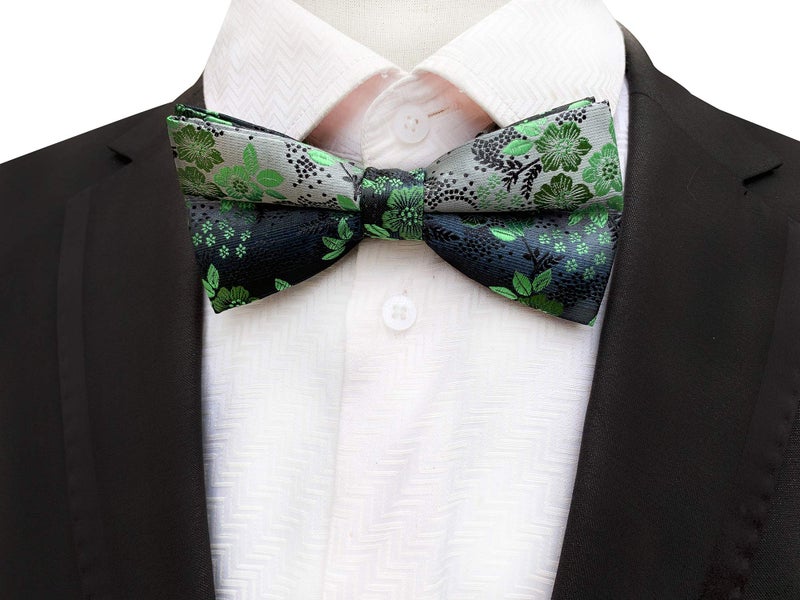 Secdtie Men's Boys Green Grey Textured Party Silk Bow Tie Pocket Square Set Birthday Presents for Son Husband Guys - Image 4